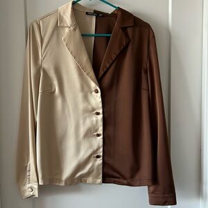 Brown & cream silky button down